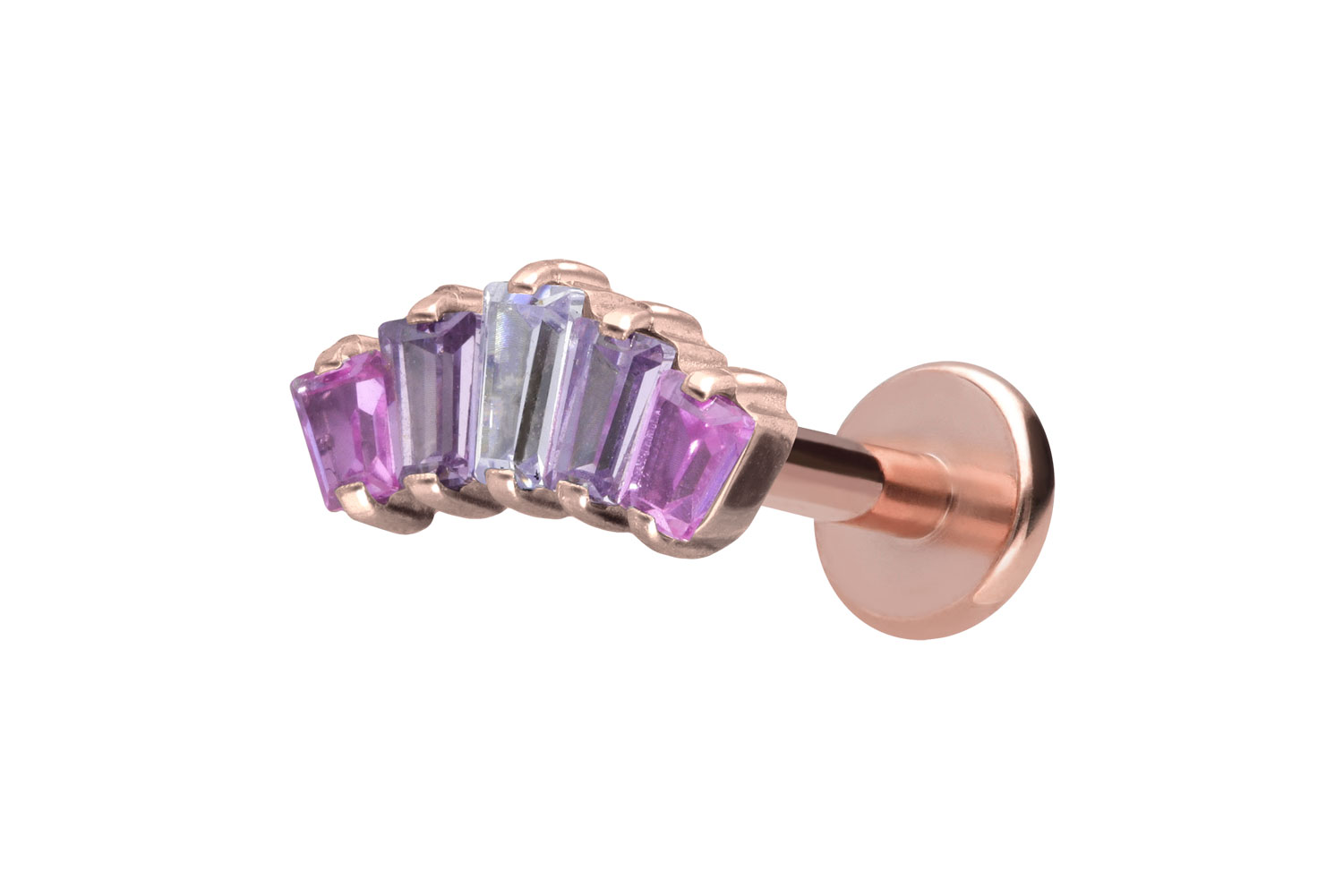 Titan Labret Piercing mit Innengewinde 5 EINGEFASSTE KRISTALLRECHTECKE